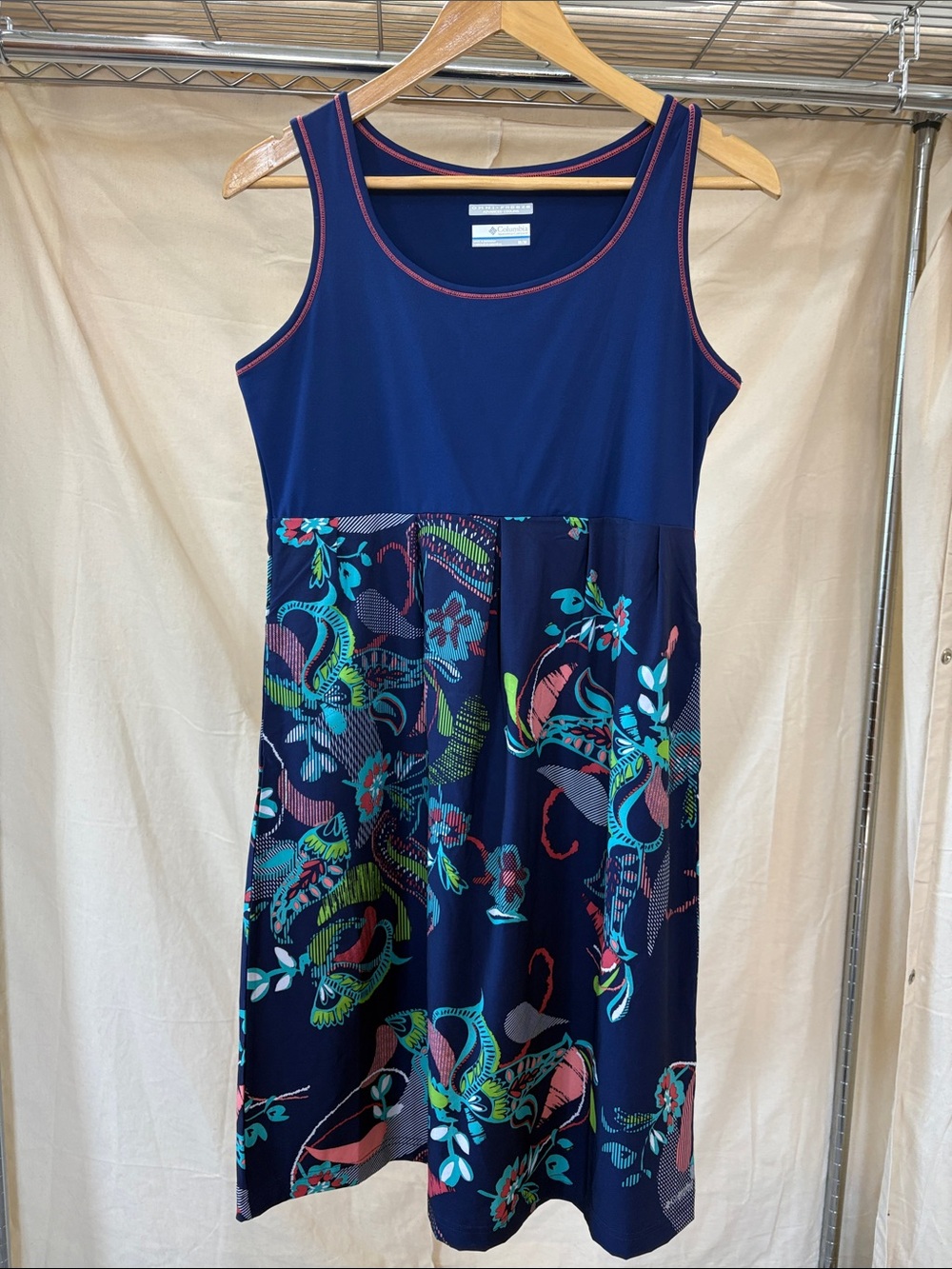 Columbia Navy Sleeveless Midi Dress with Multicolor Floral Skirt